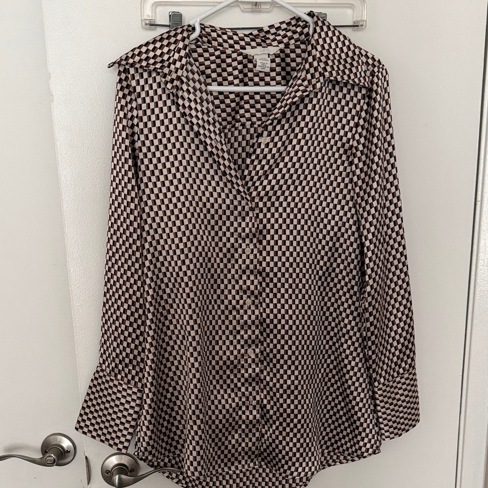 H&M Brown and cream Checkered Button Down Shirt